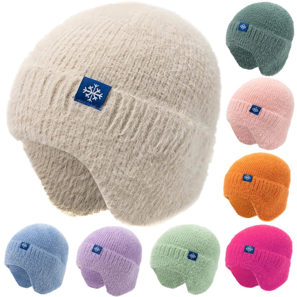 Winter Hat Candy Colors Fashion Faux Fur Knitted Hat Kpop Style Soft Beanie Hats Female Streetwear Cap - TINMICO