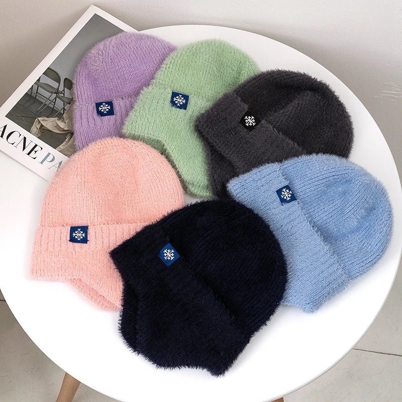 Winter Hat Candy Colors Fashion Faux Fur Knitted Hat Kpop Style Soft Beanie Hats Female Streetwear Cap - TINMICO