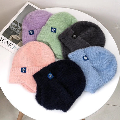 Winter Hat Candy Colors Fashion Faux Fur Knitted Hat Kpop Style Soft Beanie Hats Female Streetwear Cap - TINMICO