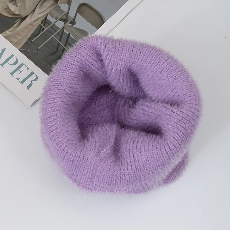 Winter Hat Candy Colors Fashion Faux Fur Knitted Hat Kpop Style Soft Beanie Hats Female Streetwear Cap - TINMICO