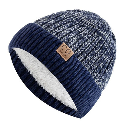 Winter Hats Add Fur Lined Fashion Warm Beanie Cap Casual Winter Knitted Hats Unisex Two-Tone |TINMICO - TINMICO