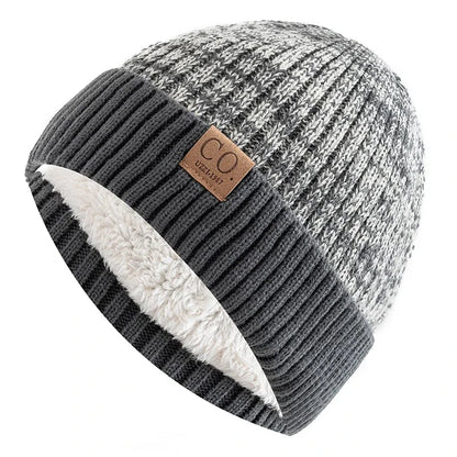 Winter Hats Add Fur Lined Fashion Warm Beanie Cap Casual Winter Knitted Hats Unisex Two-Tone |TINMICO - TINMICO
