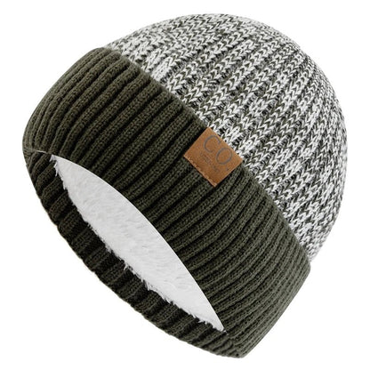 Winter Hats Add Fur Lined Fashion Warm Beanie Cap Casual Winter Knitted Hats Unisex Two-Tone |TINMICO - TINMICO