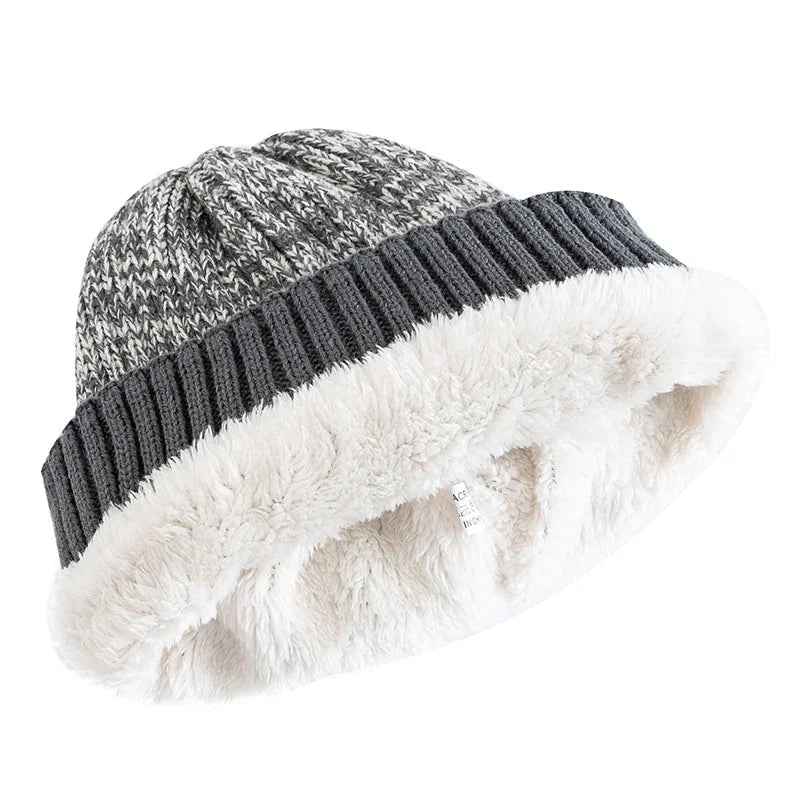 Winter Hats Add Fur Lined Fashion Warm Beanie Cap Casual Winter Knitted Hats Unisex Two-Tone |TINMICO - TINMICO