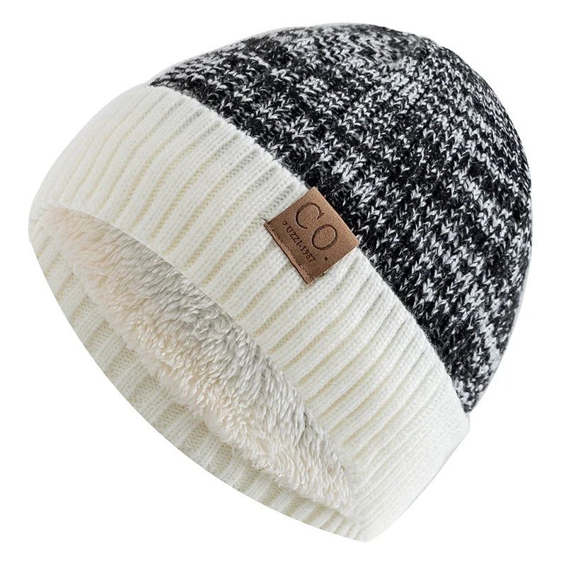 Winter Hats Add Fur Lined Fashion Warm Beanie Cap Casual Winter Knitted Hats Unisex Two-Tone |TINMICO - TINMICO