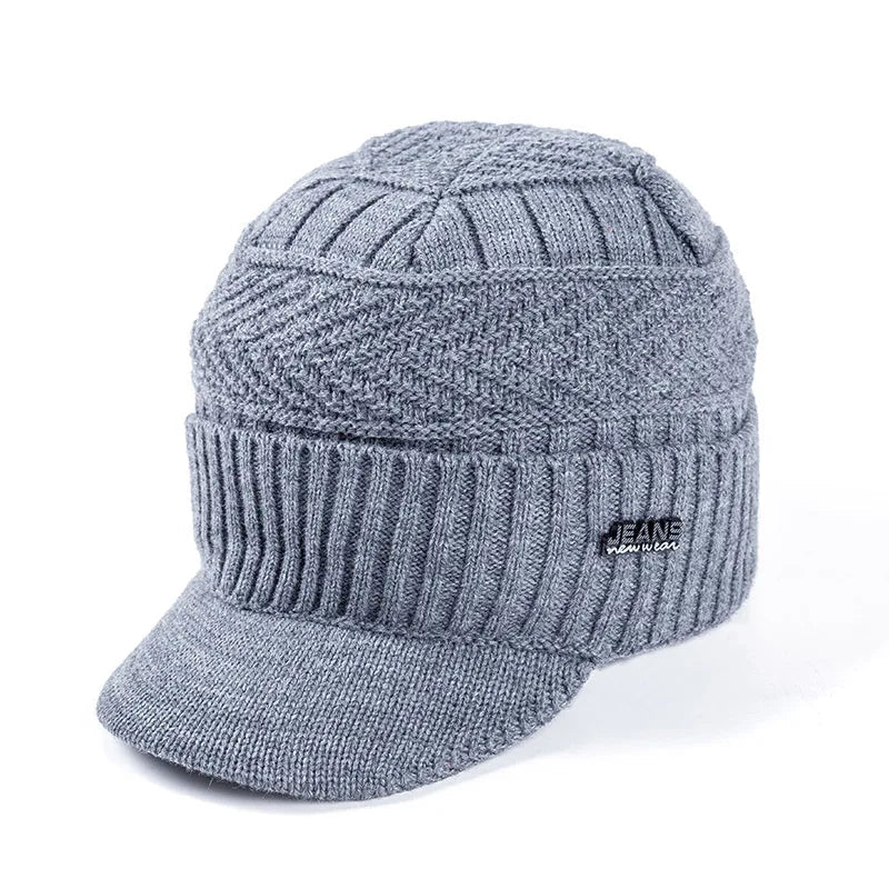 Winter Hats Stylish Add Fur Lined Soft Beanie Cap With Brim Thick Winter Knitted Hats For Men & Women,Unisex Warm TINMICO - TINMICO