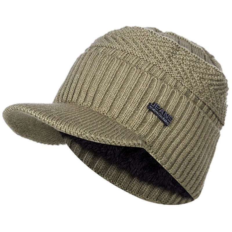 Winter Hats Stylish Add Fur Lined Soft Beanie Cap With Brim Thick Winter Knitted Hats For Men & Women,Unisex Warm TINMICO - TINMICO
