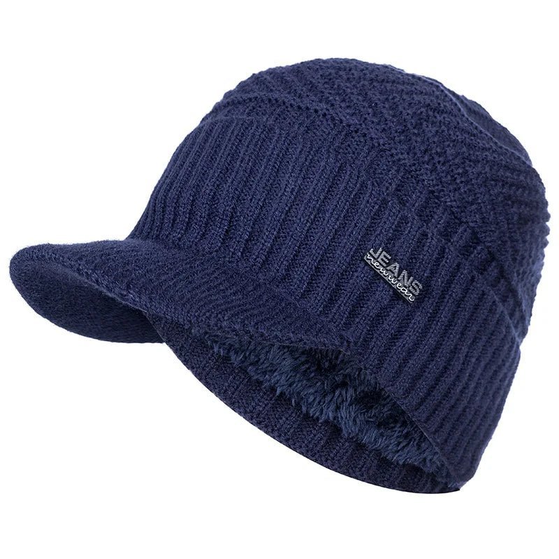 Winter Hats Stylish Add Fur Lined Soft Beanie Cap With Brim Thick Winter Knitted Hats For Men & Women,Unisex Warm TINMICO - TINMICO