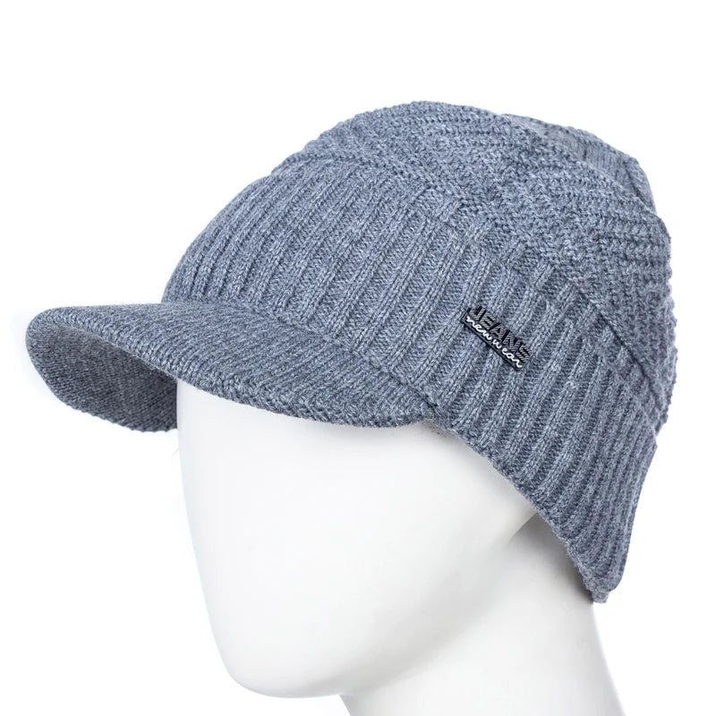 Winter Hats Stylish Add Fur Lined Soft Beanie Cap With Brim Thick Winter Knitted Hats For Men & Women,Unisex Warm TINMICO - TINMICO