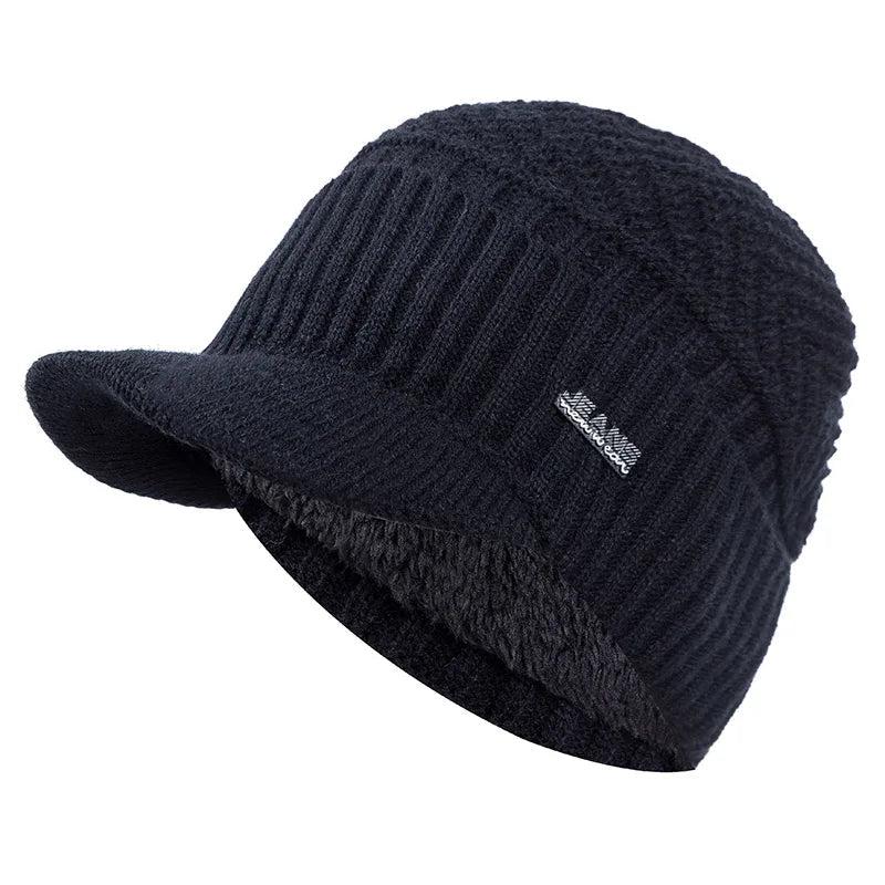 Winter Hats Stylish Add Fur Lined Soft Beanie Cap With Brim Thick Winter Knitted Hats For Men & Women,Unisex Warm TINMICO - TINMICO