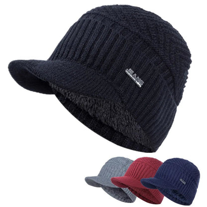 Winter Hats Stylish Add Fur Lined Soft Beanie Cap With Brim Thick Winter Knitted Hats For Men & Women,Unisex Warm TINMICO - TINMICO
