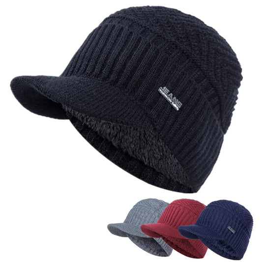 Winter Hats Stylish Add Fur Lined Soft Beanie Cap With Brim Thick Winter Knitted Hats For Men & Women,Unisex Warm TINMICO - TINMICO