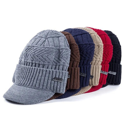 Winter Hats Stylish Add Fur Lined Soft Beanie Cap With Brim Thick Winter Knitted Hats For Men & Women,Unisex Warm TINMICO - TINMICO