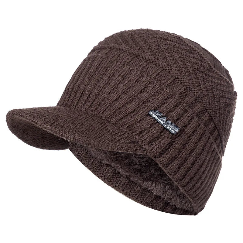 Winter Hats Stylish Add Fur Lined Soft Beanie Cap With Brim Thick Winter Knitted Hats For Men & Women,Unisex Warm TINMICO - TINMICO