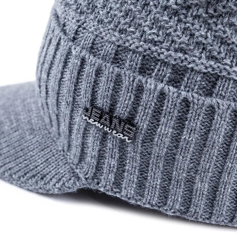 Winter Hats Stylish Add Fur Lined Soft Beanie Cap With Brim Thick Winter Knitted Hats For Men & Women,Unisex Warm TINMICO - TINMICO