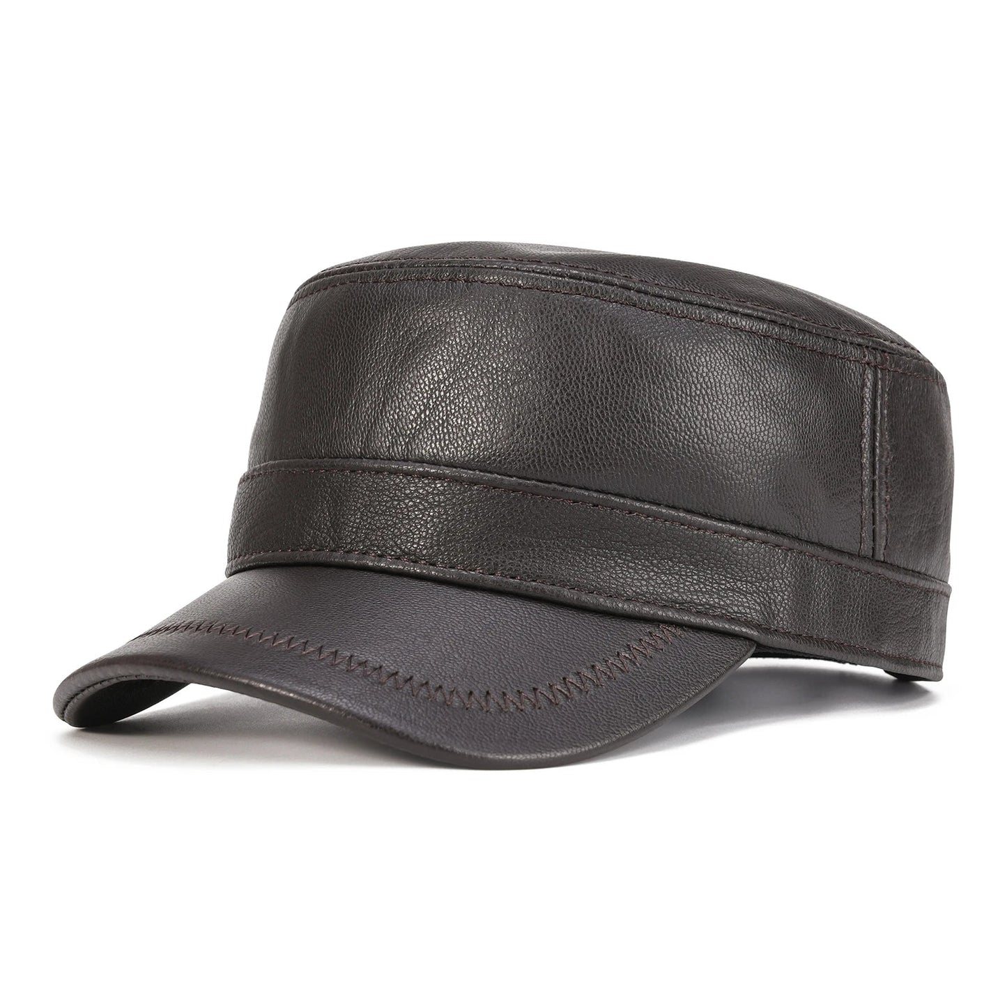 Winter Leather Cadet Army Cap Cabbies Adjustable Soft Flat Top Military Style Hat for Men | TINMICO - TINMICO