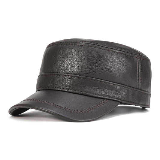 Winter Leather Cadet Army Cap Cabbies Adjustable Soft Flat Top Military Style Hat for Men | TINMICO - TINMICO