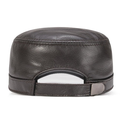 Winter Leather Cadet Army Cap Cabbies Adjustable Soft Flat Top Military Style Hat for Men | TINMICO - TINMICO