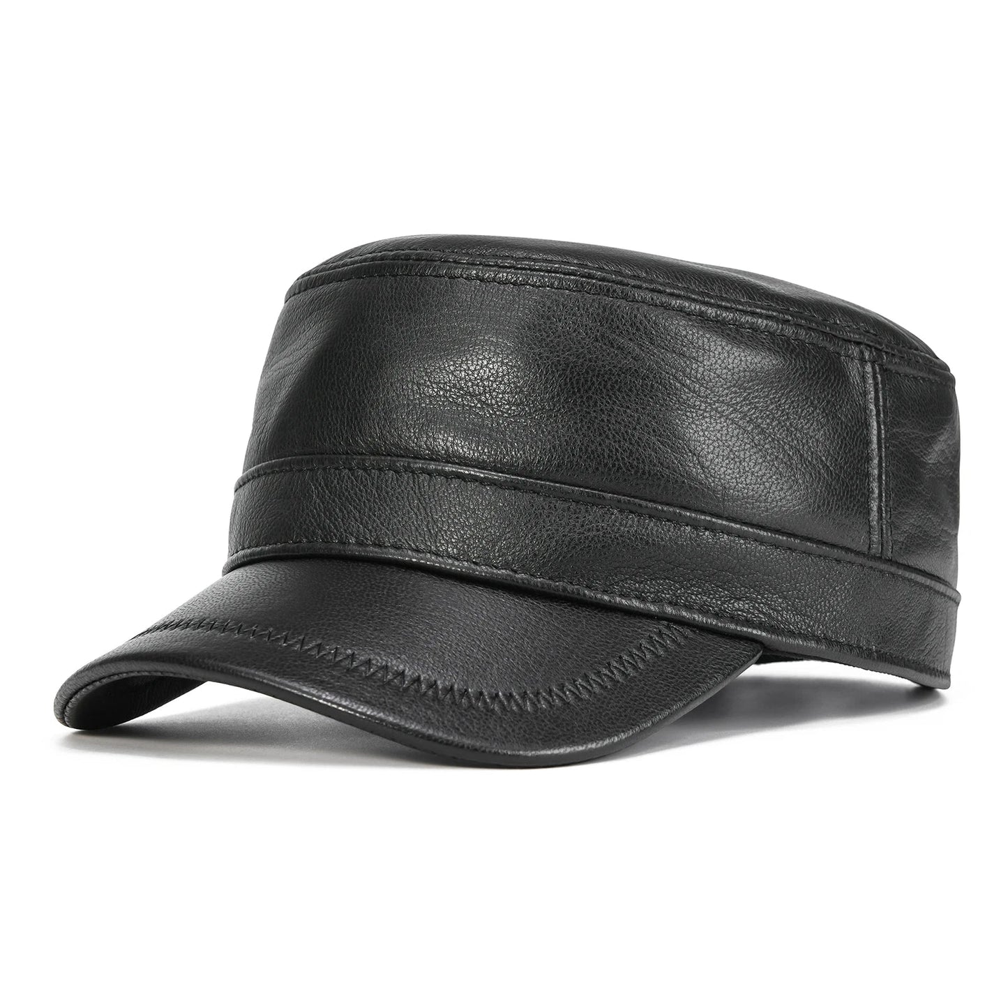 Winter Leather Cadet Army Cap Cabbies Adjustable Soft Flat Top Military Style Hat for Men | TINMICO - TINMICO