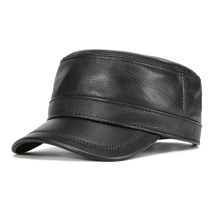 Winter Leather Cadet Army Cap Cabbies Adjustable Soft Flat Top Military Style Hat for Men | TINMICO - TINMICO