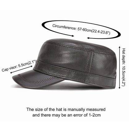 Winter Leather Cadet Army Cap Cabbies Adjustable Soft Flat Top Military Style Hat for Men | TINMICO - TINMICO