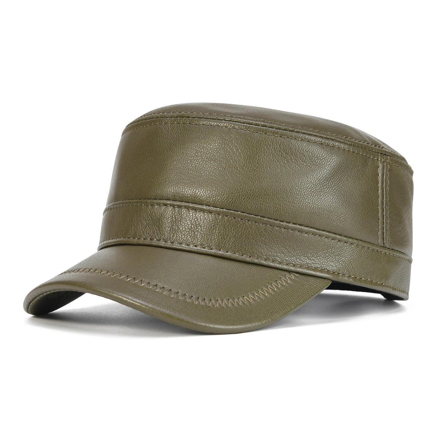 Winter Leather Cadet Army Cap Cabbies Adjustable Soft Flat Top Military Style Hat for Men | TINMICO - TINMICO