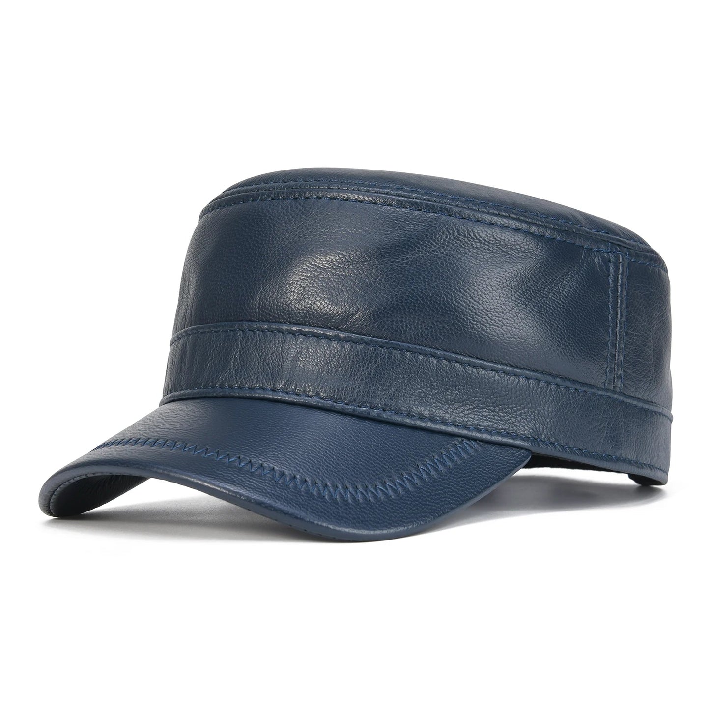 Winter Leather Cadet Army Cap Cabbies Adjustable Soft Flat Top Military Style Hat for Men | TINMICO - TINMICO