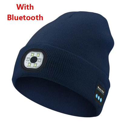 Wireless Bluetooth music knitted hat new outdoor led lighting rechargeable detachable luminous sleeve cap - TINMICO