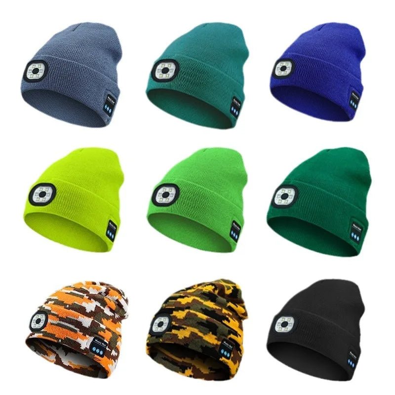 Wireless Bluetooth music knitted hat new outdoor led lighting rechargeable detachable luminous sleeve cap - TINMICO