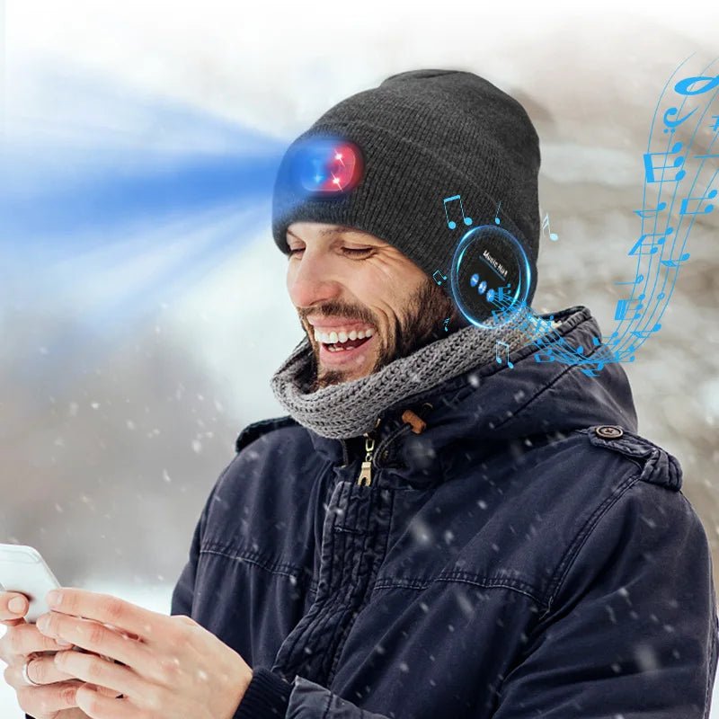 Wireless Bluetooth music knitted hat new outdoor led lighting rechargeable detachable luminous sleeve cap - TINMICO