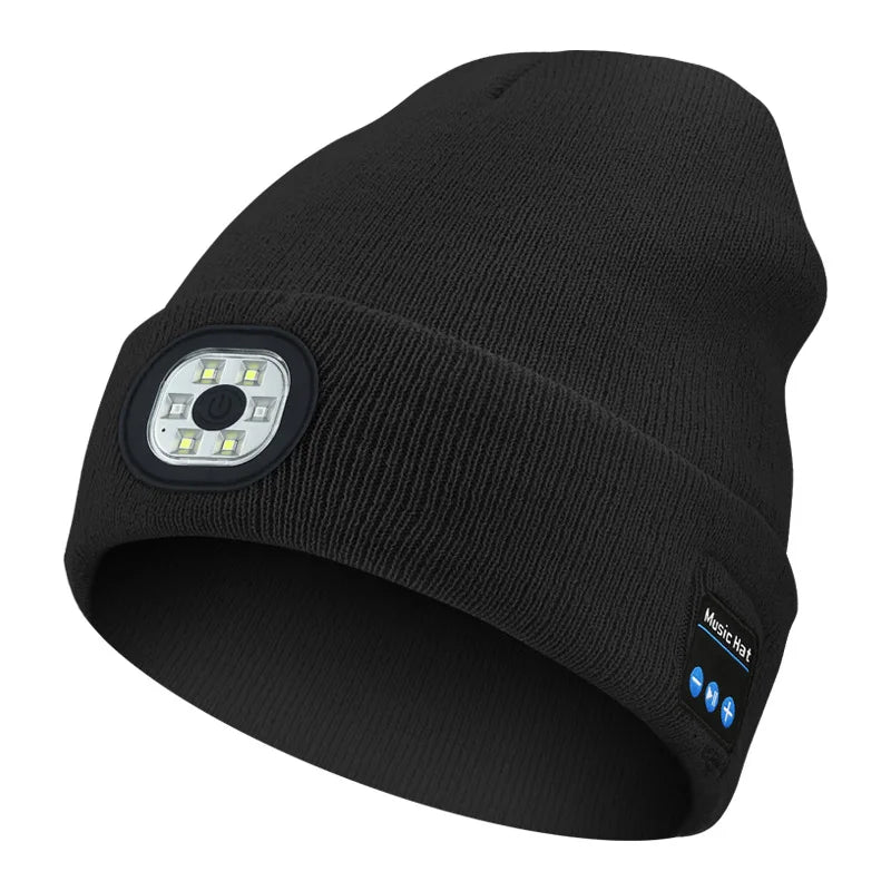 Wireless Bluetooth music knitted hat new outdoor led lighting rechargeable detachable luminous sleeve cap - TINMICO