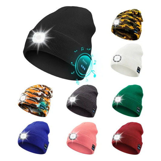 Wireless Bluetooth music knitted hat new outdoor led lighting rechargeable detachable luminous sleeve cap - TINMICO