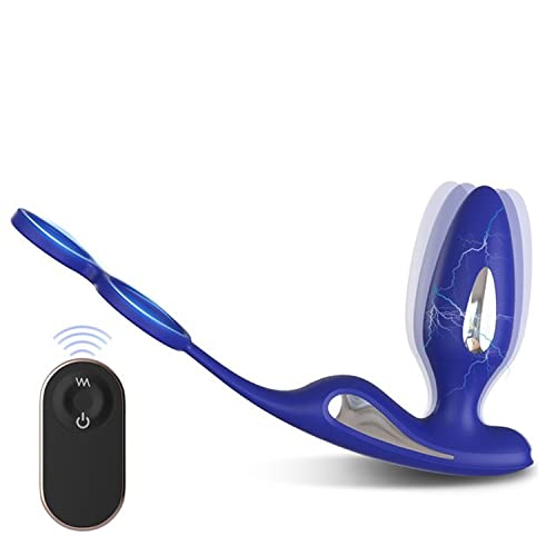 TINMICO Massager Electric Shock Anal Vibrator Butt Plug Male Prostate, Massager Anus Vagina, Penis Cock Ring Sex Toys for Men Couples,Vibrating 7 Modes with Penis Ring (Blue)