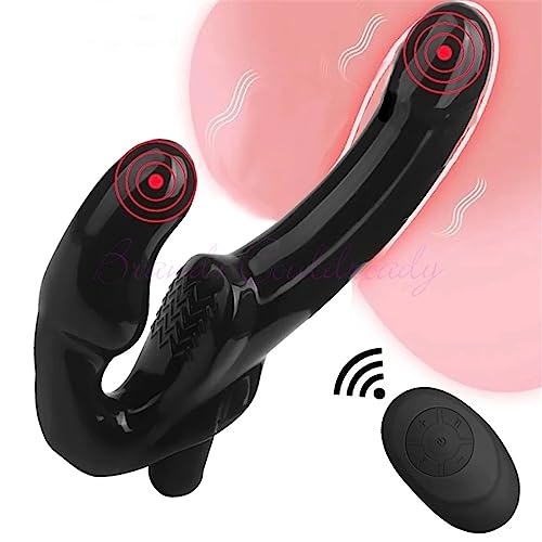 TINMICO Wireless Remote Control Strap-on Dildo Vibrator for Couples Strapon for Lesiban Double Head Adult Sex Toys,Random Color(Black,Purple) (Black)