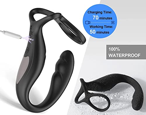 TINMICO Adjustable Penis Ring & Butt Plug Anal Vibrator, Cock Ring Vibrating Tail with Remote, Sex Toys for Mens,Gift for Man,Couble