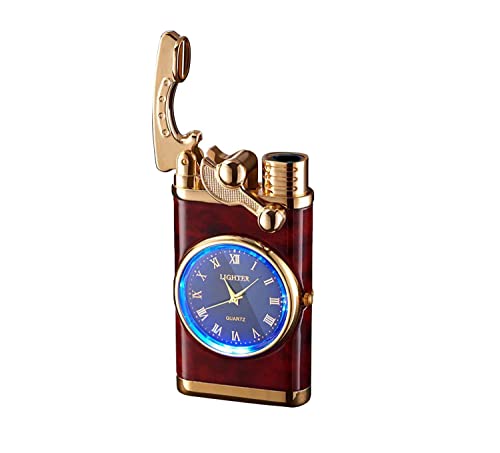 Alloy Lighter with Watch Pan, Creative Dial Rocker Arm Inflatable Lighter Windproof Portable Candle Lighter, Jet Flame Mini Torch Lighter for Grills, BBQ, Fireplaces, Camping (C)