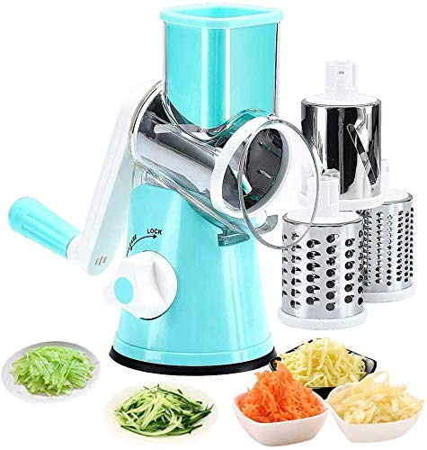 MagicBox 3 in1 Multi-Purpose Manual Food Grater For Vegetable, Nuts, Potato, Cheese, Chocolate, Carrots Walnuts, Cookies.. Tabletop Drum Grate Super Easy To User, Blue