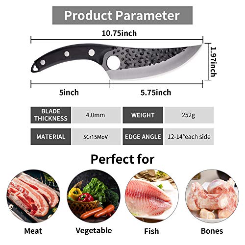 Viking Knife with Sheath Chef Knife,Husk Japan Knife Japanese Butcher Knives Kitchen Knife Hand Forged Boning Knife Fillet Knife Cleaver Knife for Home or Camping BBQ