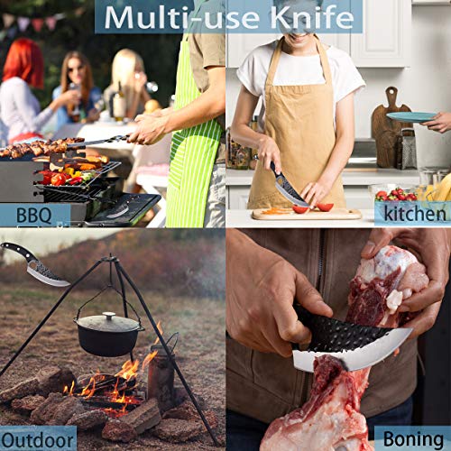 Viking Knife with Sheath Chef Knife,Husk Japan Knife Japanese Butcher Knives Kitchen Knife Hand Forged Boning Knife Fillet Knife Cleaver Knife for Home or Camping BBQ