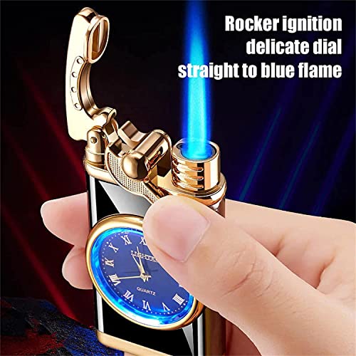 Alloy Lighter with Watch Pan, Creative Dial Rocker Arm Inflatable Lighter Windproof Portable Candle Lighter, Jet Flame Mini Torch Lighter for Grills, BBQ, Fireplaces, Camping (C)