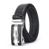 Crocodile pattern men's belt business automatic buckle belt simple pure leather belt for young people (Silver)