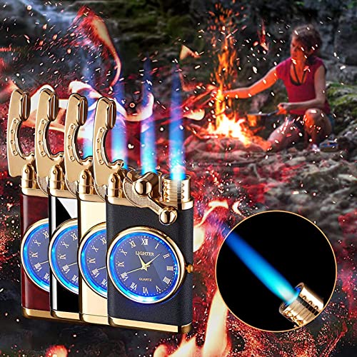 Alloy Lighter with Watch Pan, Creative Dial Rocker Arm Inflatable Lighter Windproof Portable Candle Lighter, Jet Flame Mini Torch Lighter for Grills, BBQ, Fireplaces, Camping (C)