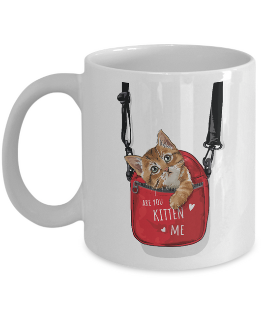 Are You Kitten Me Right Meow ,Mug Funny Gifts For Friends, Kitten Meow Cat Lover Coffee Mug Cup 11Oz tinmico