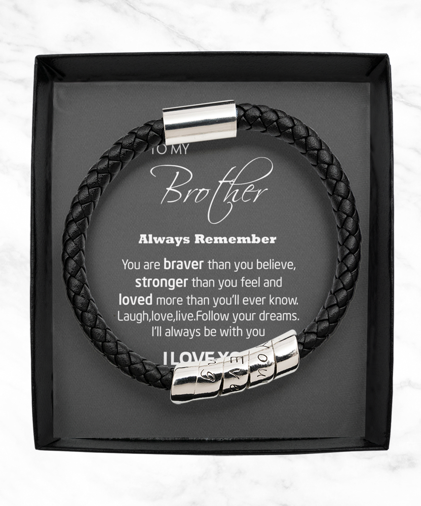 Black Leather Bracelet,Birthday Gifts for Brother from Sister, Meaningful Brother Christmas Gift, To My Brother Bracelet, Older Brother Bracelet Gifts tinmico