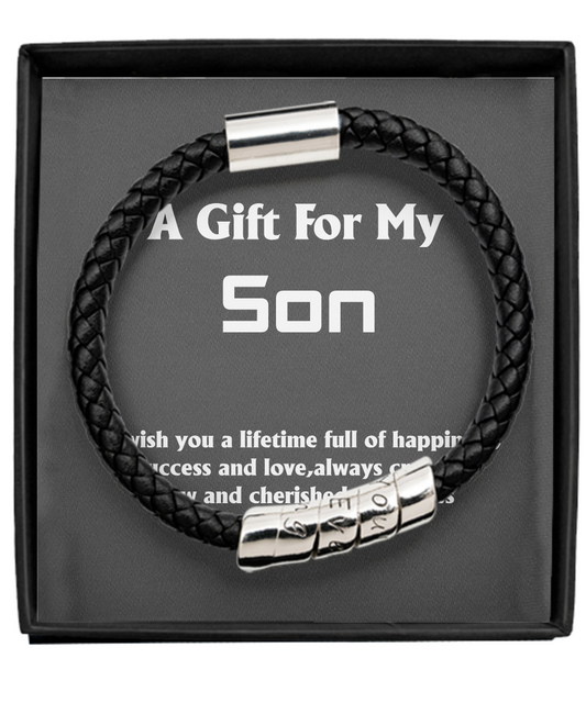 Black Leather Bracelet ,Gift for Son: Handmade Leather Bracelets, Black Leather Bracelets in Elegant Gift Box , Black Leather Bracelet , Son bracelet, Son bracelet gift, TMC gift tinmico