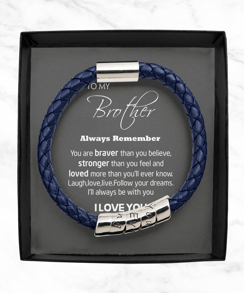 Blue Leather Bracelet,Birthday Gifts for Brother from Sister, Meaningful Brother Christmas Gift, To My Brother Bracelet, Older Brother Bracelet Gifts tinmico