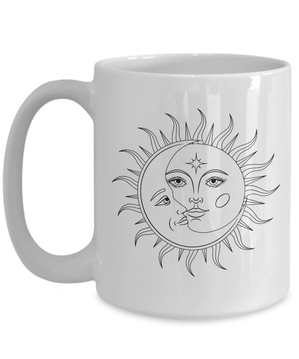 Boho Mug Sun Solar Mug Moon Mug, Spiritual Mug Spiritual Gifts, Housewarming gift, Birthday Present, Best Friend Gift, Christmas Gift, 15oz mug tinmico