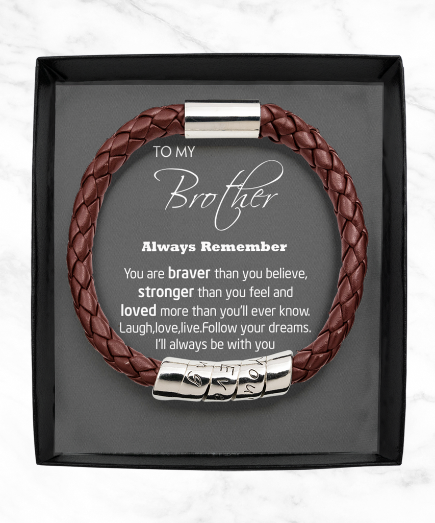 Brown Leather Bracelet,Birthday Gifts for Brother from Sister, Meaningful Brother Christmas Gift, To My Brother Bracelet, Older Brother Bracelet Gifts tinmico