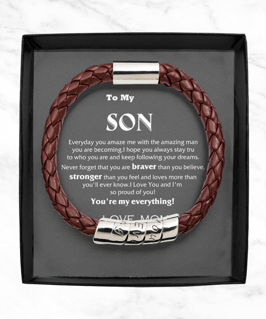 Brown Leather Bracelet,To My Son Gift, Son Vegan Leather Bracelet, Gifts For My Son, Son Wedding Gift, Son Birthday Gift, Graduation, Christmas Gift tinmico