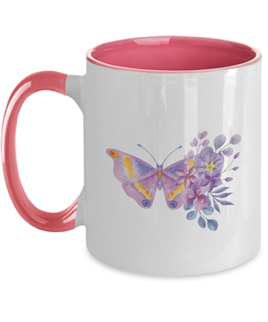 Butterfly on Flowers Mug, Photo of Butterfly on Flowers Mug, Butterfly Lovers Mug, Gift for Butterfly Lover, Gift for Her, Gift for Him, Two Tone 11oz Mug tinmico